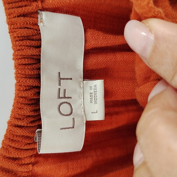 LOFT Blouse Size Large Fall Orange Color Elastic Neck &  Short Sleeve Relaxed - Picture 3 of 4